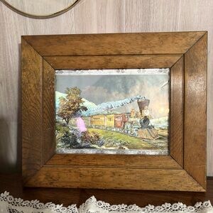 Metallic Foil American Express Train Artwork in Wooden Frame